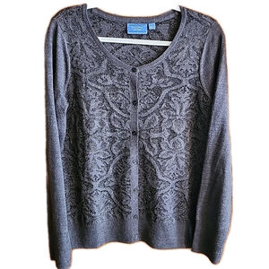 Simply Vera Vera Wang Women's Button Up Cardigan Sweater Grey Shimmer Size L B1